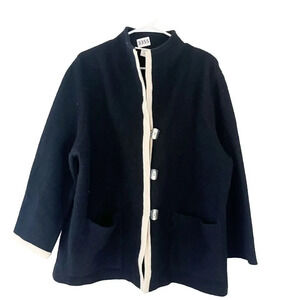 Elana By Tanner Womens Black White Overcoat 1 Long Sleeve Pockets Wool Jacket **